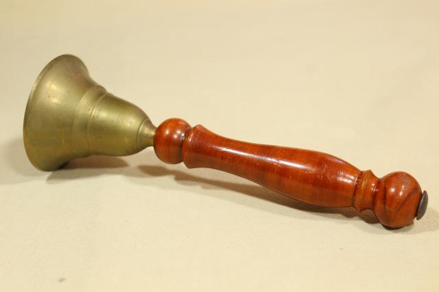 photo of teachers school desk bell, old brass counter bell w/ big wood handle #3