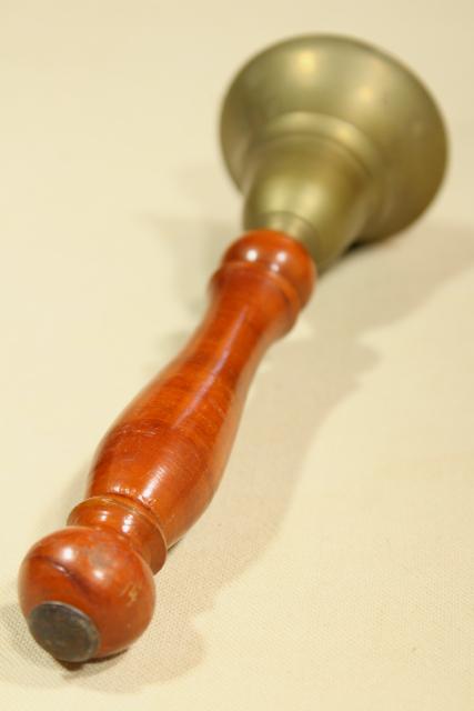 photo of teachers school desk bell, old brass counter bell w/ big wood handle #4