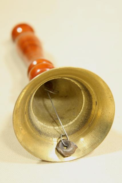 photo of teachers school desk bell, old brass counter bell w/ big wood handle #5