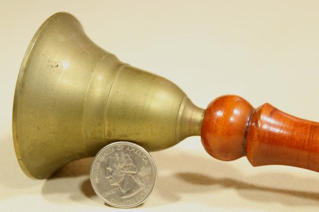 photo of teachers school desk bell, old brass counter bell w/ big wood handle #7