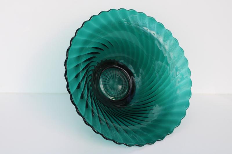 photo of teal green depression glass, Jeannette ultramarine swirl bowl 1940s vintage #2