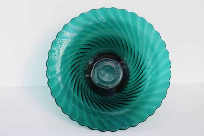photo of teal green depression glass, Jeannette ultramarine swirl bowl 1940s vintage #4