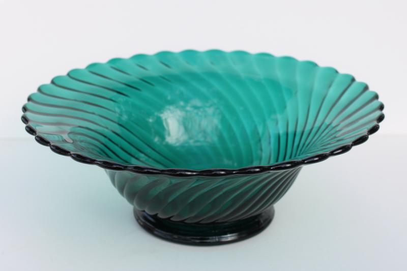 photo of teal green depression glass, Jeannette ultramarine swirl bowl 1940s vintage #5