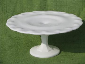 catalog photo of teardrop pattern vintage milk glass cake stand pedestal dessert plate