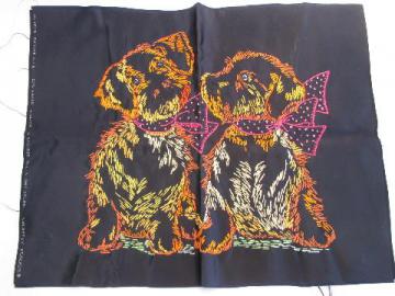 catalog photo of terrier puppies vintage 1950s embroidered satin top pillow cover