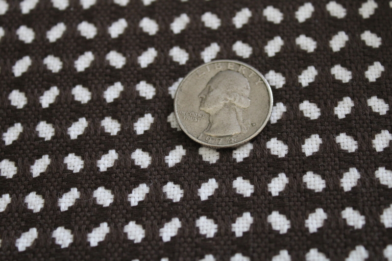 photo of thick cotton fabric, firm weave w/ woven pattern dark chocolate w/ white 70s vintage #2