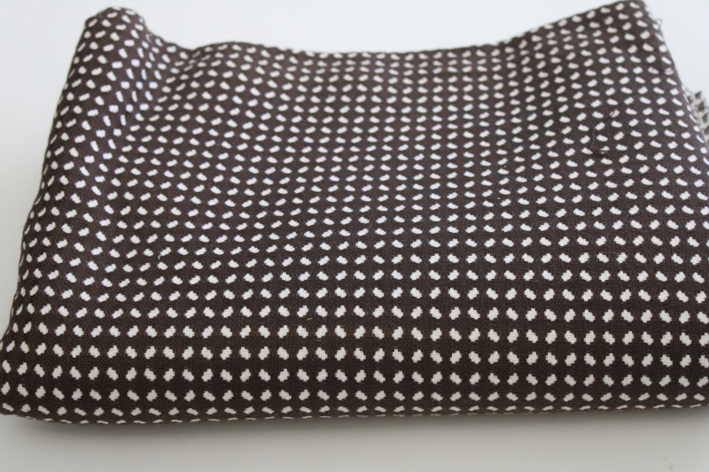 photo of thick cotton fabric, firm weave w/ woven pattern dark chocolate w/ white 70s vintage #5