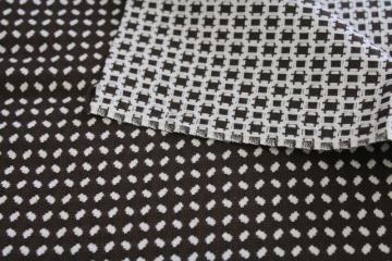 catalog photo of thick cotton fabric, firm weave w/ woven pattern dark chocolate w/ white 70s vintage