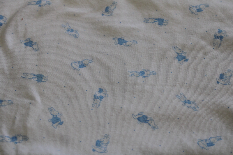 photo of thick soft cotton rib knit fabric, vintage ribbing w/ baby blue bunnies print #1