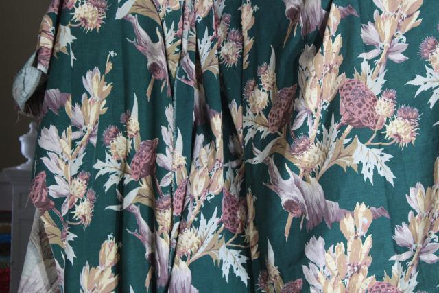 photo of thistle pattern vintage cotton barkcloth fabric project pieces, 1940s 50s floral #1