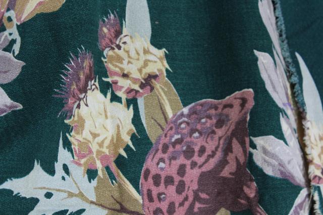 photo of thistle pattern vintage cotton barkcloth fabric project pieces, 1940s 50s floral #4