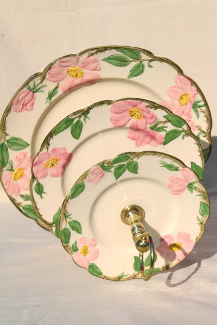 photo of three tier cake plate, tiered serving tray vintage Franciscan Desert Rose pattern #2