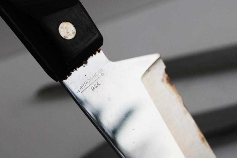 photo of thumb rest handles Ekco Arrowhead vintage kitchen knives chef's knife blades #2