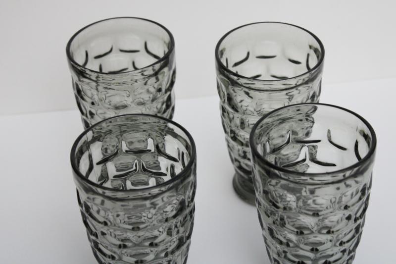 photo of thumbprint pattern Yorktown Sundown Federal glass, vintage smoke grey glass tumblers #2