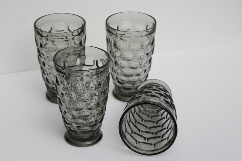 photo of thumbprint pattern Yorktown Sundown Federal glass, vintage smoke grey glass tumblers #4