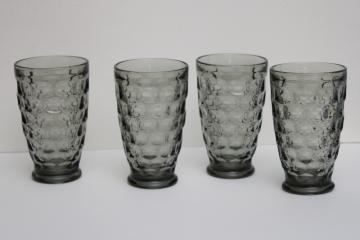 catalog photo of thumbprint pattern Yorktown Sundown Federal glass, vintage smoke grey glass tumblers