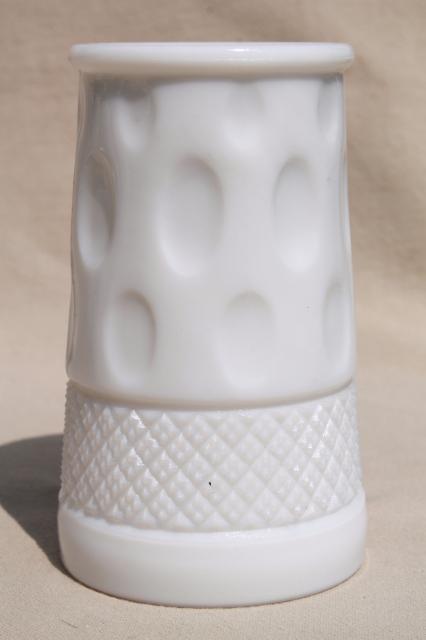 photo of thumbprint pattern vintage milk glass tumblers, McKee diamond & dot glasses #5