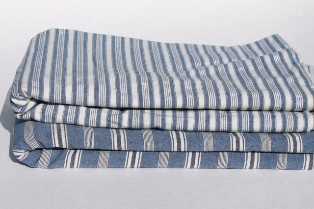 photo of ticking stripe chambray blue & white work shirt fabric, heavy cotton shirting stripes #1