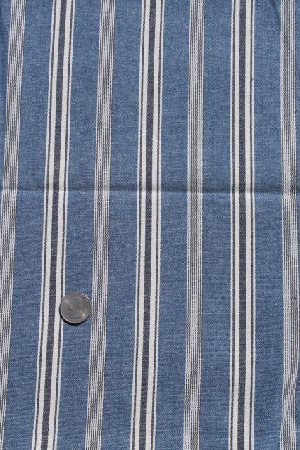 photo of ticking stripe chambray blue & white work shirt fabric, heavy cotton shirting stripes #3