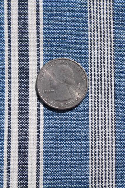 photo of ticking stripe chambray blue & white work shirt fabric, heavy cotton shirting stripes #4