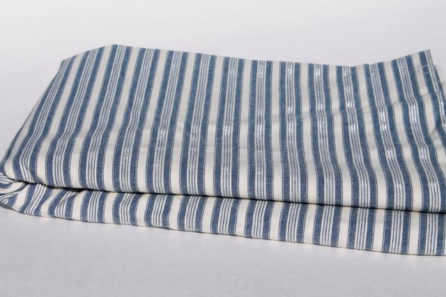 photo of ticking stripe chambray blue & white work shirt fabric, heavy cotton shirting stripes #5