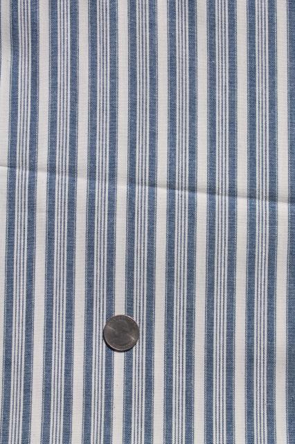 photo of ticking stripe chambray blue & white work shirt fabric, heavy cotton shirting stripes #6