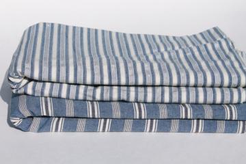 catalog photo of ticking stripe chambray blue & white work shirt fabric, heavy cotton shirting stripes