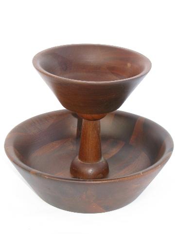 photo of tiered walnut wood fruit stand bowl #1