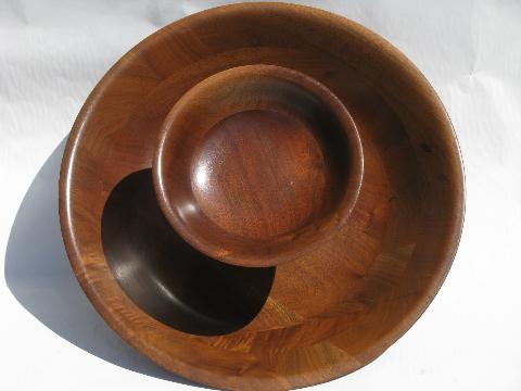 photo of tiered wood serving bowl, hand-crafted black walnut wood, 60s vintage #2