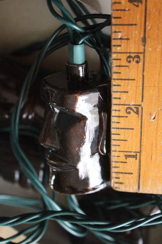 photo of tiki head mini lights, retro party or bar decor, root beer brown plastic tikis w/ long light bulbs  #5