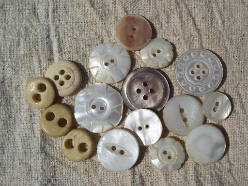 photo of tin full antique and vintage buttons, white and ivory, mother of pearl shell etc. #3