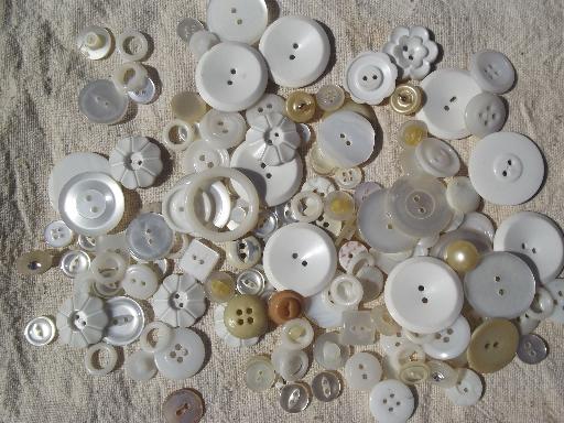 photo of tin full antique and vintage buttons, white and ivory, mother of pearl shell etc. #5