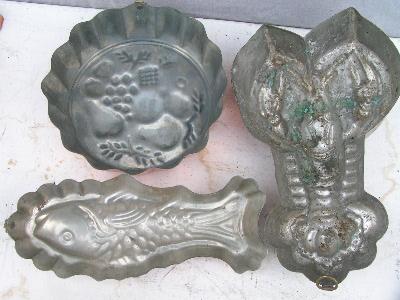 photo of tinned copper kitchen molds, large lot, rooster etc. #3