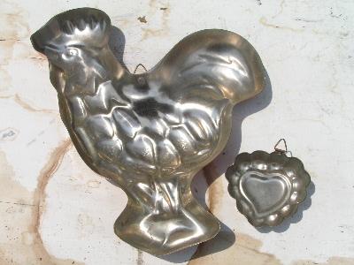 photo of tinned copper kitchen molds, large lot, rooster etc. #7