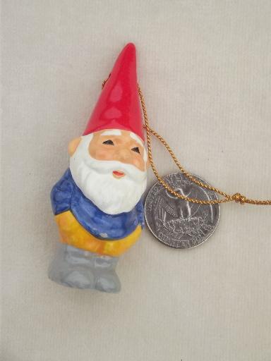 photo of tiny Book of Gnomes & lot of gnome Christmas tree ornaments, 70s vintage #3