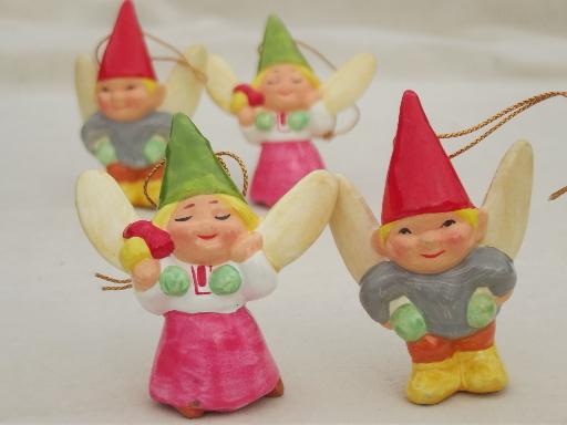 photo of tiny Book of Gnomes & lot of gnome Christmas tree ornaments, 70s vintage #9