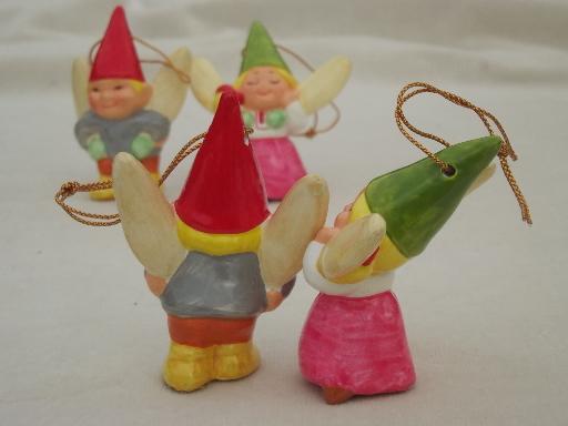 photo of tiny Book of Gnomes & lot of gnome Christmas tree ornaments, 70s vintage #10