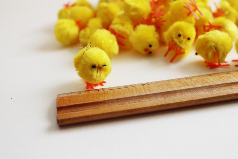 photo of tiny Easter chicks, lot of 50 yellow chenille baby chicks w/ plastic feet #2