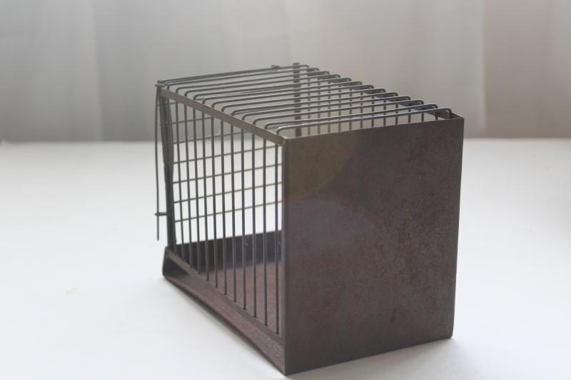 photo of tiny antique birdcage, early 1900s vintage wire cage for mouse, birds, toy animals #4