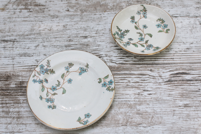 photo of tiny antique china plates w/ forget me nots, turn of the century vintage doll dishes or butter pats  #1