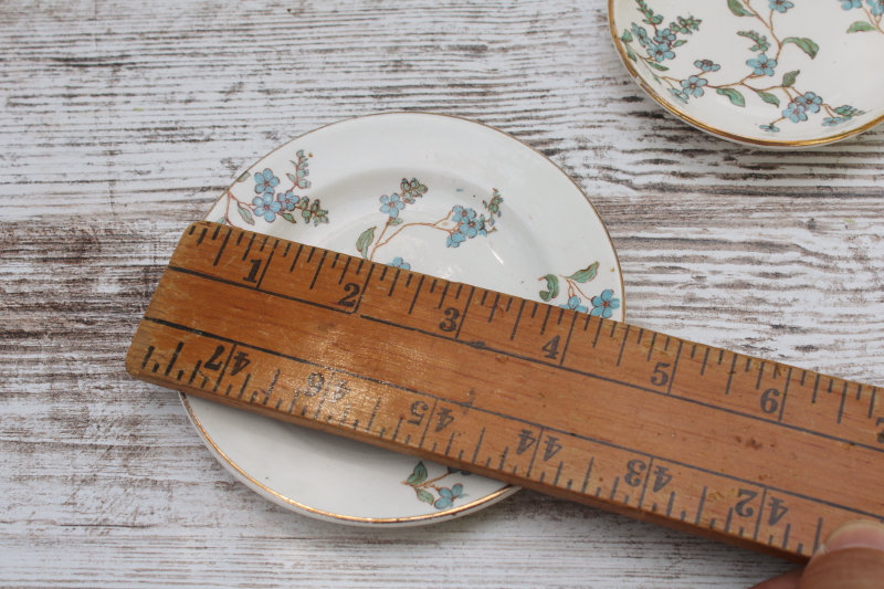 photo of tiny antique china plates w/ forget me nots, turn of the century vintage doll dishes or butter pats  #2