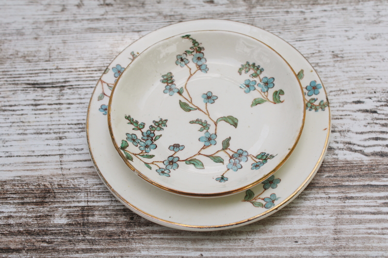 photo of tiny antique china plates w/ forget me nots, turn of the century vintage doll dishes or butter pats  #4