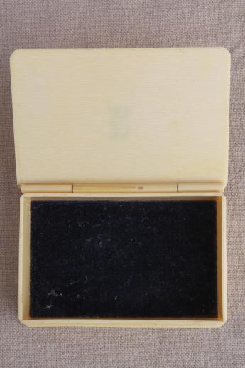 photo of tiny antique french ivory celluloid box w/ R monogram letter, early 1900s vintage #7