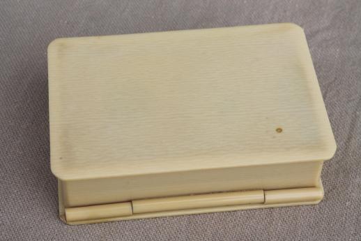 photo of tiny antique french ivory celluloid box w/ R monogram letter, early 1900s vintage #8