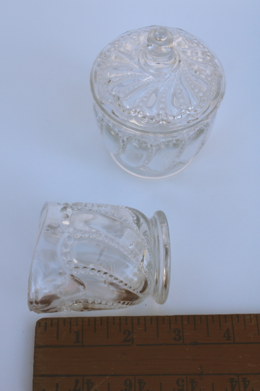 photo of tiny antique glass cream and sugar set, beaded swirl pattern pressed glass early 1900s vintage  #4