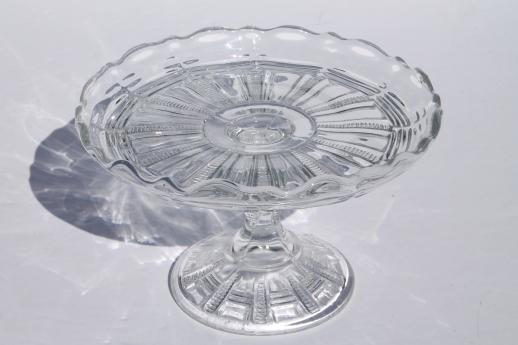 photo of tiny antique pressed glass cake stand or candle pedestal plate, perfect for small cakes! #1