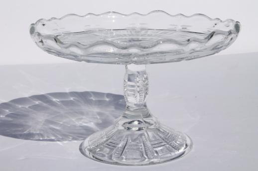 photo of tiny antique pressed glass cake stand or candle pedestal plate, perfect for small cakes! #2