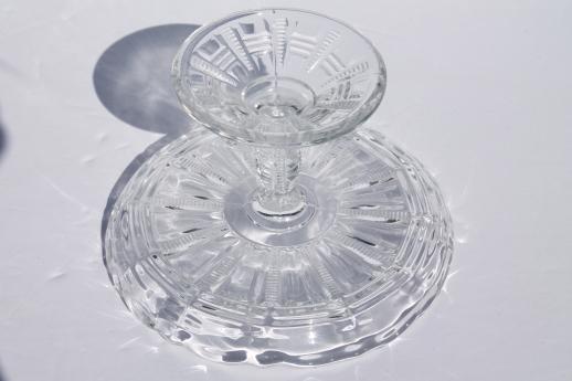 photo of tiny antique pressed glass cake stand or candle pedestal plate, perfect for small cakes! #5