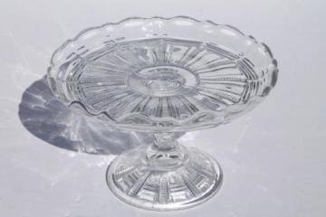 catalog photo of tiny antique pressed glass cake stand or candle pedestal plate, perfect for small cakes!