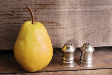 catalog photo of tiny antique silver plate salt and pepper shakers, S&P marked P&B Sheffield